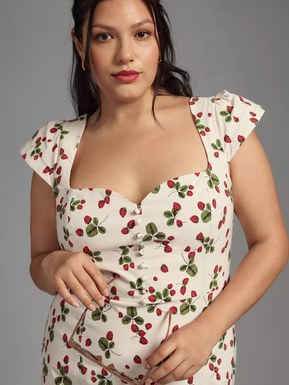 Anthropologie Maeve White Maxi Dress with Red Strawberry Print